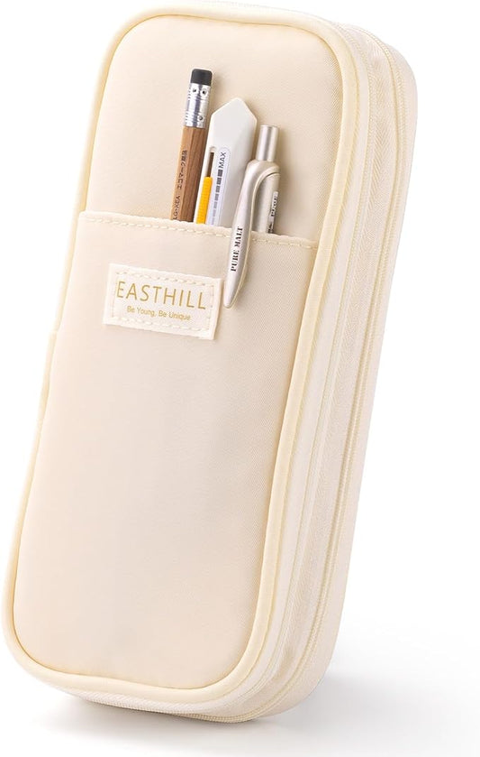 EASTHILL Big Capacity Pencil Case Large Pencil Pouch Stationery Pen Bag for Teen Girls-Cream