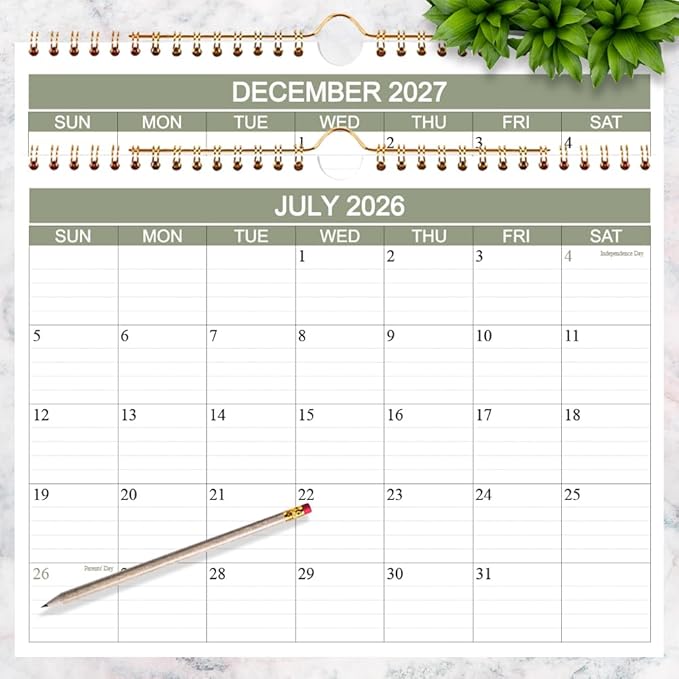 2026-2027 Calendar- Wall Calendar 2026-2027 Runs from July 2026 to December 2027-18 Months Calendar with Thick Paper for Home or Office, 8.5 x 11 Inches, Green