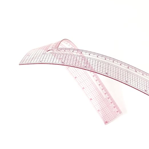 KEARING 12" Plastic L-Square Ruler - Clear Sewing Ruler for Pattern Making | Clear L-shaped right angle ruler for dressmaking and fashion design. Non-rub sandwich line scale for sewing patterns.