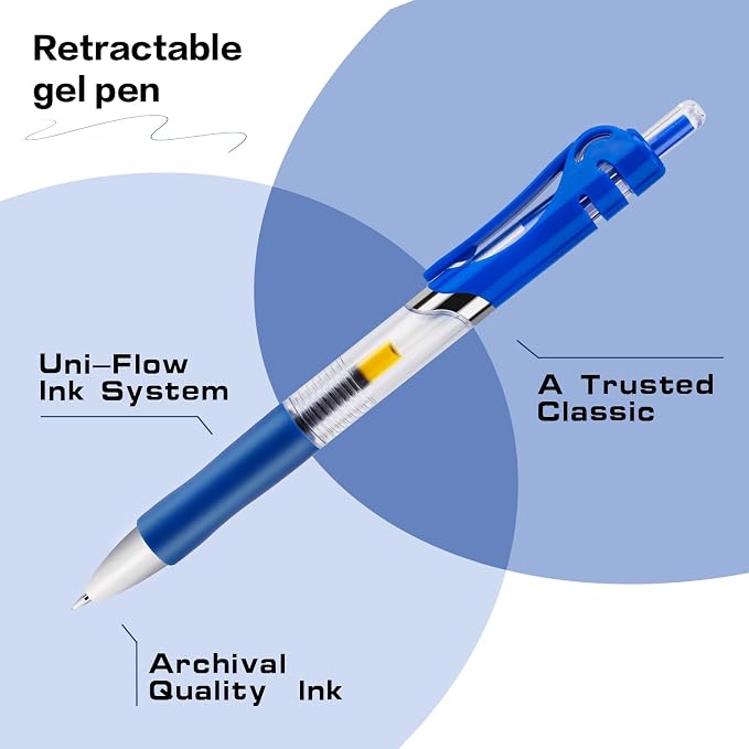 30pcs Blue Gel Ink Pens for Writing, 0.5 mm Pens Fine Point Smooth Writing Pens for Journaling, Bulk Retractable Rollerball Pens for School Office.