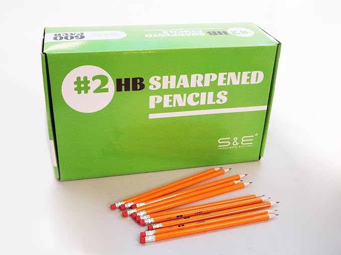 S & E TEACHER'S EDITION 600 Pack Pre-sharpened #2 Pencils with Erasers – Bulk Yellow Woodcase HB Lead Pencils for Classrooms, Standardized Tests, Offices & Back to School – No.2 Pencil Value Box
