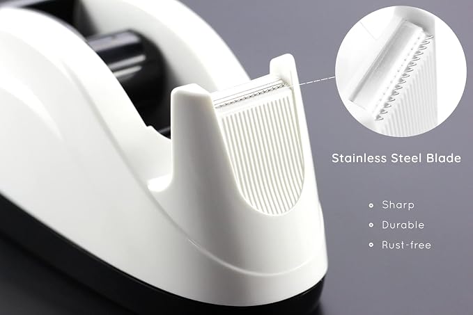 Heavy Base Nonskid Desk Tape Dispenser One-Hand Dispensing, White, 2 Pack