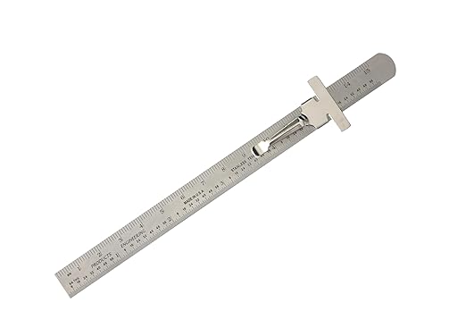 PEC Tools 6" Machinist Pocket Ruler - Stainless Steel Rule with Pocket Clip and Inch/Metric Conversion Table- mm and 64ths Graduations on Front, Metric Equivalents Chart on Back, Made in USA