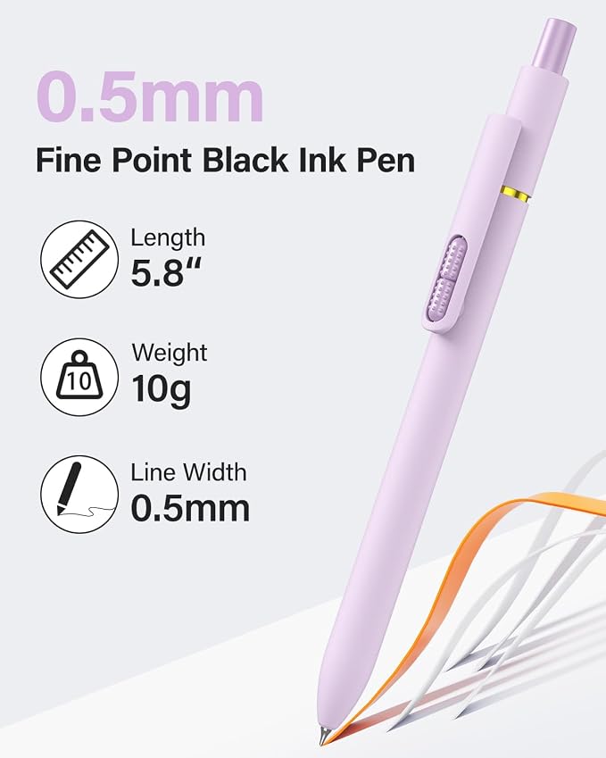 inkipen 8Pcs Gel Pens - 0.5mm Black Ink Pens Fine Point Smooth Writing, Quick Drying Journaling Pens, Cute School & Office Pens for Gift