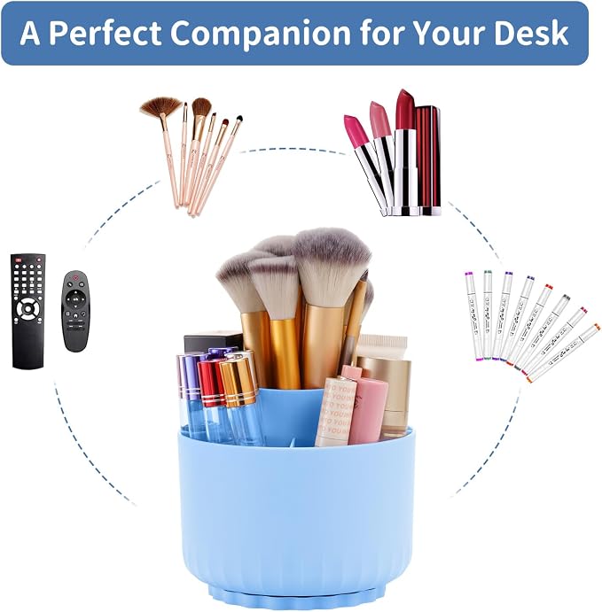 Marbrasse Desk Organizer, 360-Degree Rotating Pen Pencil Holder, Desk Organizers and Accessories with 5 Compartments Pencil Organizer, Art Supply Storage Box Caddy (Sapphire Blue)