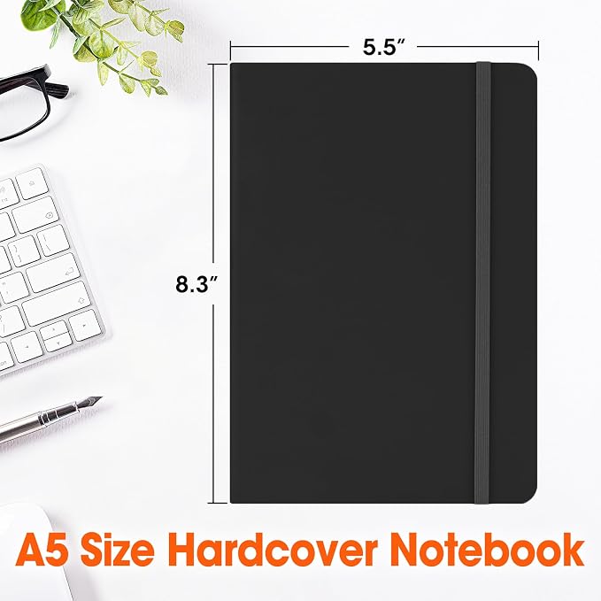 12 Pack Lined Journal Notebook for Work, 200 Pages, Medium 5.5 in x 8.3 in, A5 College Ruled, Hardcover Journaling Notebooks for Writing, Note Taking, Fit for Business Work School Home (Black)