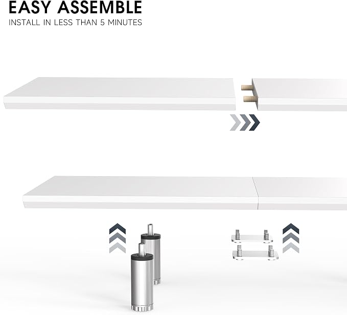 Fenge 39.4” Dual Monitor Stand with Height Adjustable Legs, White | Wooden & Steel, Ergonomic Height 3.6" to 4.4", Underneath Storage, Holds up to 99lbs, Laptop Monitor Stand for Home Office