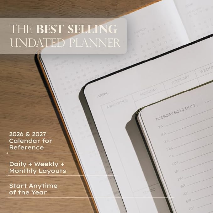 Anecdote Daily Planner w/ 2026-2027 Calendar | Start Anytime 26 Weeks Undated | 1 Page per Day | 8.5" x 5.2" | Hardcover To-Do List Organizer, Plan Your Success, Achieve Productivity Goals (Dutch Blue)