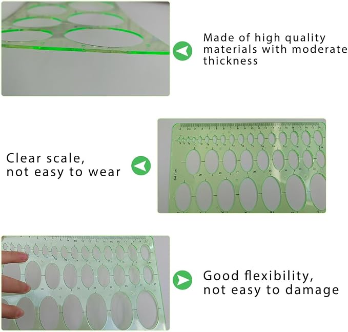 ZTEOFO Circle Templates Ellipse Drawings Templates Drafting Stencils Measuring Tools Template Artist Design Drawing Aid Tool, 3 Pack, Green