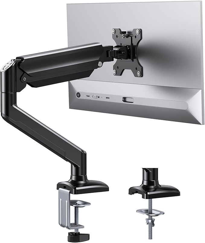ErGear Single Monitor Arm for 13-36 Inch Screens, 22 lbs Capacity | Full-motion adjustment, C-clamp or grommet mounting, cable clips, 22 lbs support, ultrawide setup, VESA 75x75/100x100mm