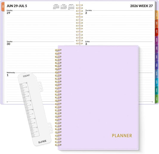 SUNEE Academic Planner 2026-2027 – Weekly & Monthly Planner, July 2026 to June 2027, 8.5"x11", Thick Paper, Tabs, Pockets, Bookmark, Spiral-Bound, Student Teacher Organizer, Purple
