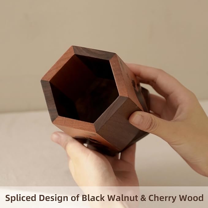 Solid Wood Pen Holder for Desk, Rotating Pencil & Pen Holder | Black Walunt Wood & Cherry Wood Pen Cup, Hexagonal, Walnut Desk Accessories, Desk Organizer for Office,Gift for Horse Lover