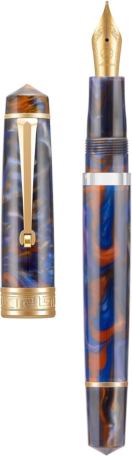 Asvine P20 Purple Resin Fountain Pen Piston Filling, Gold Plated Fine Point Smooth Writer with Pen Gift Case