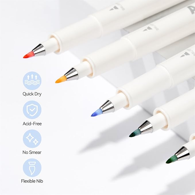 Arrtx Brush Tip Marker Pens, 24 Colors Brush Pens with Flexible Tip, Water Based Assorted Colors for Adult Hand Lettering Journaling Calligraphy Drawing Writing