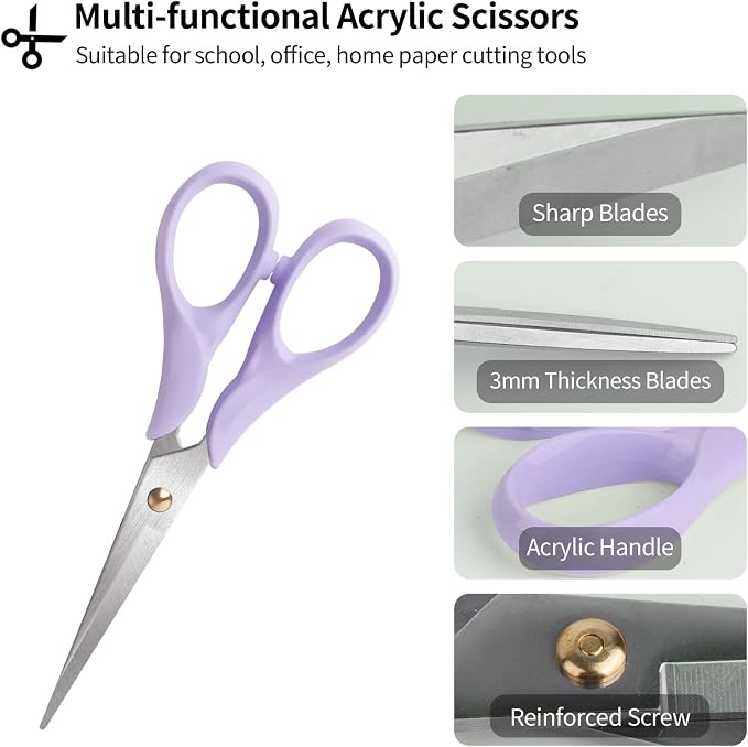 Aesthetic Purple Acrylic Scissors, 6.3" Craft Shears with Sharp Stainless Steel Blades for Home Office & School, Cute Stationery Tools for Bullet Journaling, Scrapbooking & Gift Wrapping