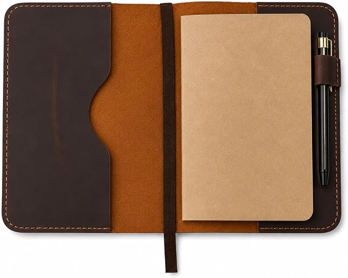 A5 Leather journal cover, Refillable Journal Cover for Large and Medium A5, Leather Handmade Notebook Cover, 5.75 x 8.25 Inches Leather Bound Journal (Brown)