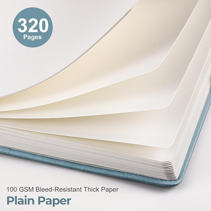 EMSHOI Blank Journal Notebook, 320 Pages, A5 Size (5.7'' x 8.3'') | Leather Hardcover, 100 GSM Thick Paper, Unlined, Plain, for Sketching, Drawing, Painting, Sun Debossed (Light Blue)