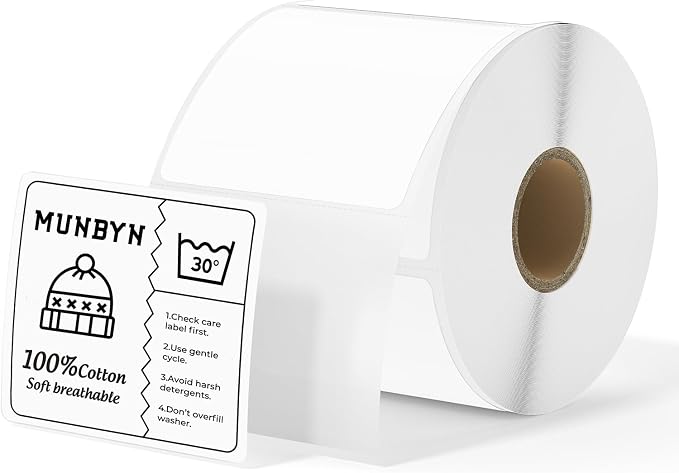 MUNBYN 3x3 Thermal Labels, 500 Sheets/Roll, White | Strong Adhesive & Perforated, Non BPA&BPS for Small Business, Barcode, Bakery, Shipping