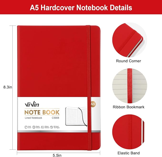 ViVin Lined Journal Notebooks for Professional Office Work,192 Pages,Medium 5.5 x 8.3 inch,College Ruled,A5 Hardcover Journaling Notebooks for Writing,24 Pack Bulk