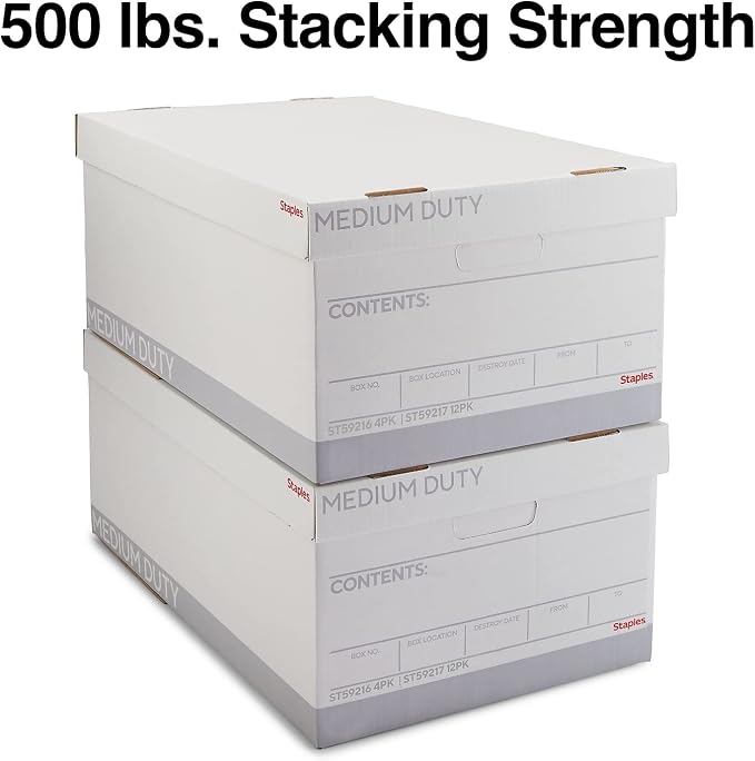 STAPLES Medium Duty File Box, Lift Off Lid, Legal, White/Gray, 12/Carton (TR59217)