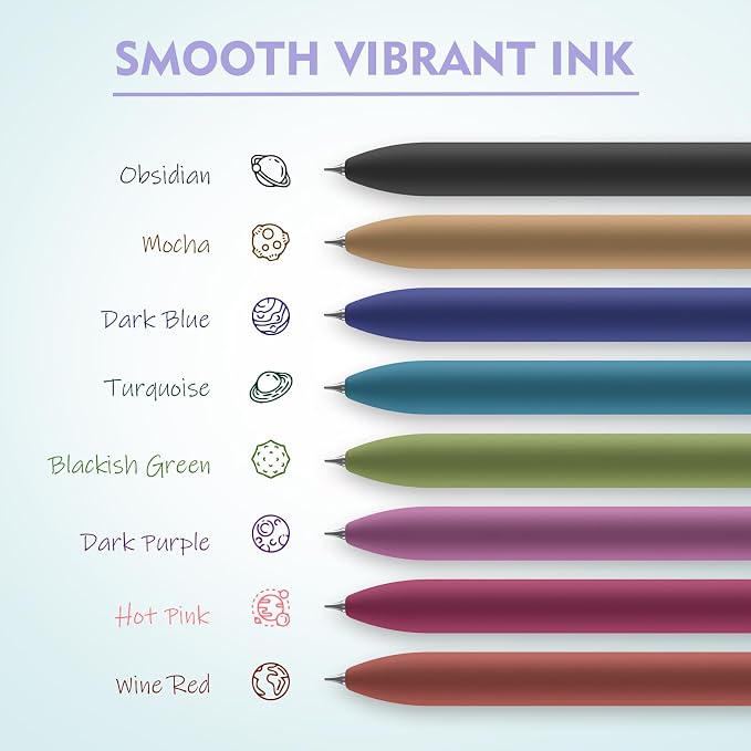 Hiacry 8Pcs Colorful Gel Pens - 0.7MM Fine Point Colored Ink Fidget Pens | Smooth Writing Quick-Dry Pens, No Bleed, Journaling, Note Taking, Coloring, Drawing, School, Office, Men & Women ( Vintage ）