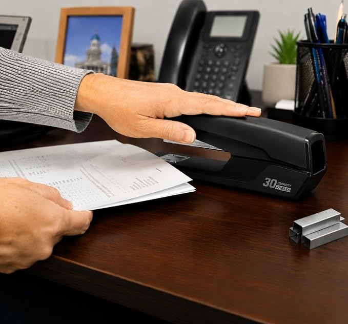 Metal Stapler with 830 Staples, Office Stapler, Staplers for Desk, 30 Sheet Capacity, Non-Slip, Black