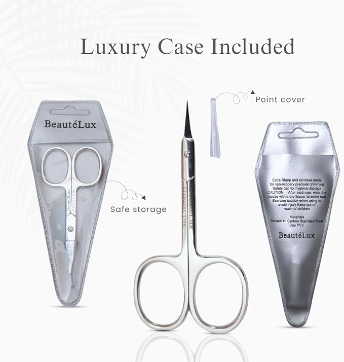 Professional Curved Grooming Scissors – Stainless Steel Precision Scissors for Eyebrow & Cuticle Care (Cuticle - Extra Fine, 3.5'' Inches)