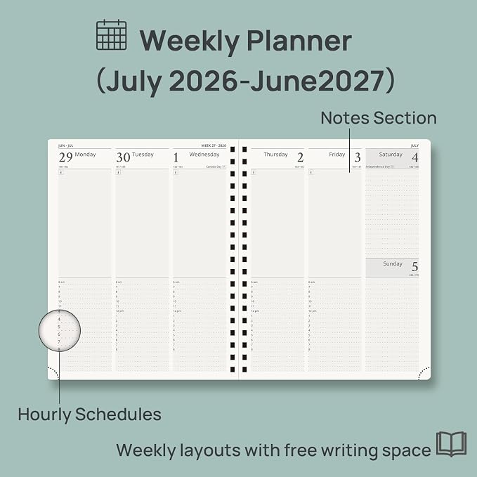 POPRUN 2026-2027 Weekly Planner 10" x 8"Weekly and Monthly Planner Calendar | Jul 2026 - Jun 2027，Daily Agenda Book & Appointment Book with Hourly Schedule, Tabs, Hardcover - Burgundy