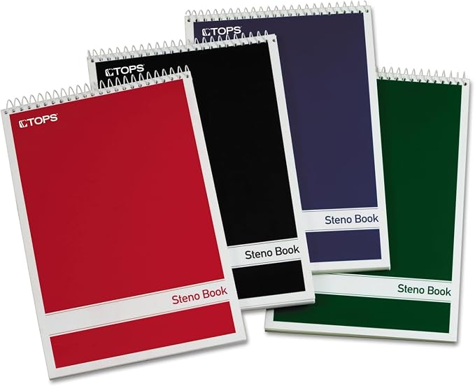 Tops Steno Books, 6" x 9", Gregg Rule, Green Tint Paper, Assorted Color Covers, 80 Sheets, 4 Count (80221) (Pack of 6)