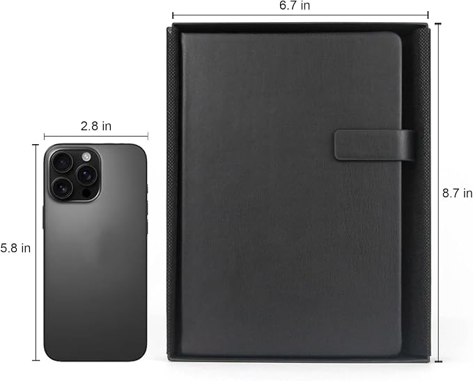 Hardcover Leather Journal Notebook A5 Blank 212 Pages 5x8.25 Inches Gold Edged Pages with Strap Closure Travel Work School Writing Journaling Notebooks for Women Men Gift Box Packaging Black