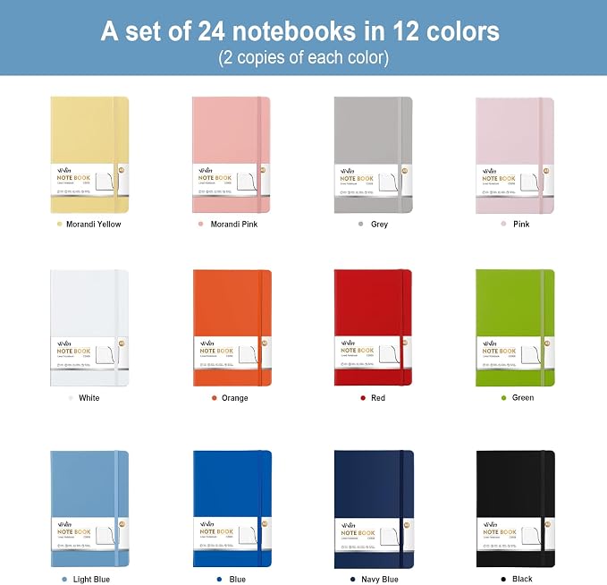 ViVin Lined Journal Notebooks for Professional Office Work,192 Pages,Medium 5.5 x 8.3 inch,College Ruled,A5 Hardcover Journaling Notebooks for Writing,24 Pack Bulk