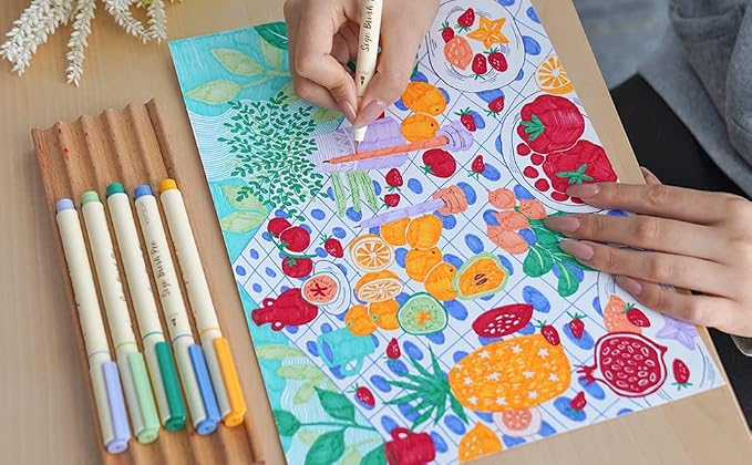 WRITECH Arts Sign Brush Pen Brush Tip Marker Felt Tip Water Based Ink Color Pens 12 Assorted Pastel Colors Great for Lettering, Journaling, Calligraphy (Natural)