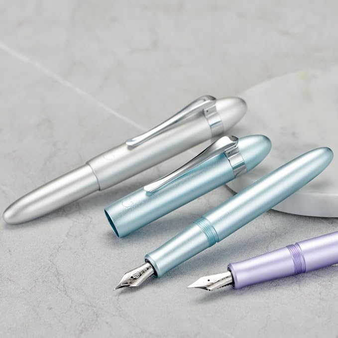 HONG DIAN M1 Fountain Pen Fine Nib, Purple & Submarine Shape Aluminium Short Mini Pocket Travel Pen