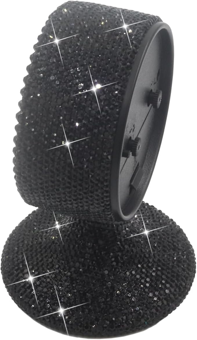 Luxury Rhinestone Alarm Clock Morning Call Super Silent Non Ticking Handmade Fashion Design for Bedroom Houseroom Living Room Desk Cute As Gift AR (Black)