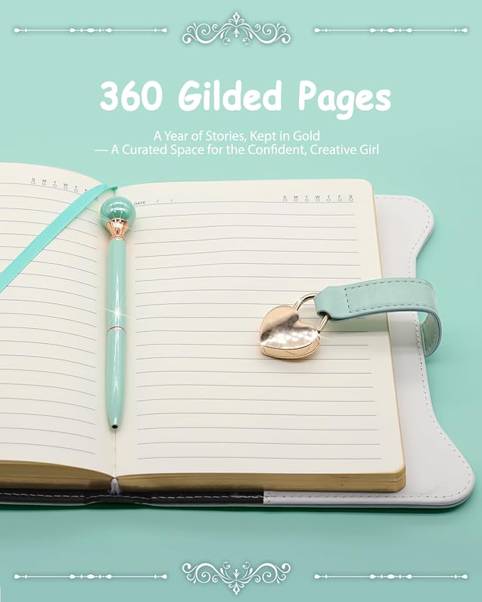Hoci Poci Diary with Lock and Keys for Girls Gift Ideas, 360 Pages Journal | Elegant Gift Box for Teen Girls, B6 Gold Edged Pages Refillable Notebook with Pen and Bookmark for Writing, Garden Aqua