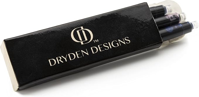 Dryden Designs Fountain Pen - Medium Nib and Fine Nib | Includes Luxury Box, 6 Ink Cartridges - 3 Black 3 Blue and Ink Refill Converter - Mysterious Blue