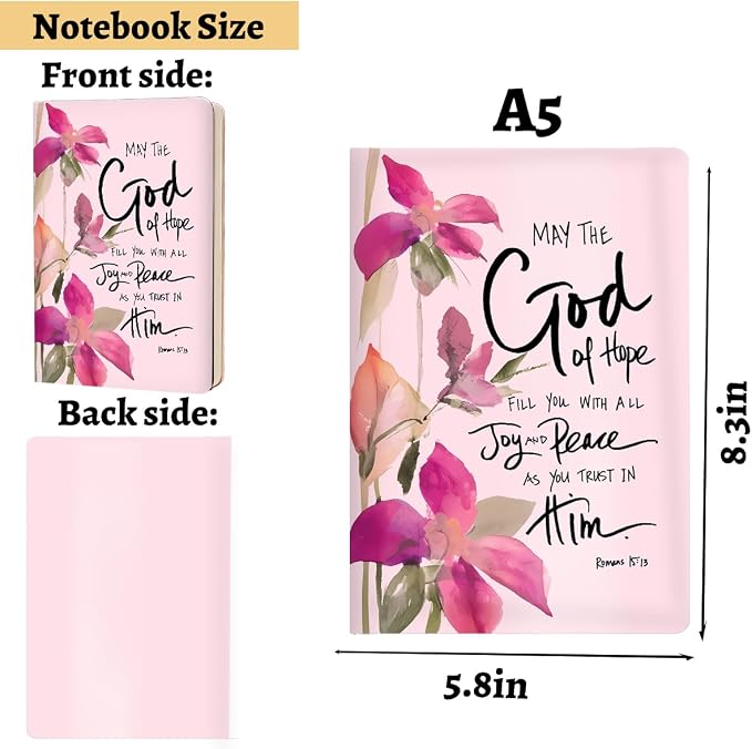 Blue Leaves Christian Hard Shell Journal Notebook 200 Sheets (5.8 x 8.3) | Bible Gifts for Women, College Ruled Notebook, Inspirational Notebooks, Journals for Writing Planner Note Taking