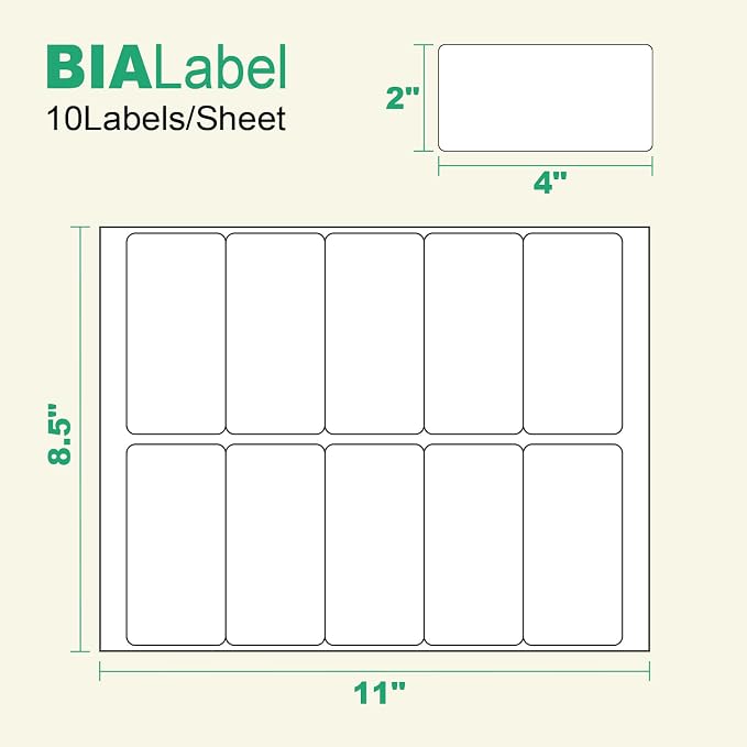2 x 4 Inch Mailing Labels, 100 Sheets, 1,000 Labels | 10 Labels Per Sheet for Laser & Inkjet Printers, Smooth White Surface, Permanent Adhesive, Clear Printing