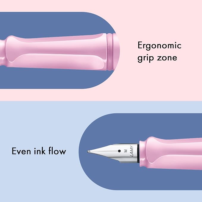 LAMY safari lightrose - Fountain Pen with ergonomic grip & polished Left-Handed steel nib (LH) in size M - ideal for any Writing & Calligraphy - including LAMY T 10 blue cartridge
