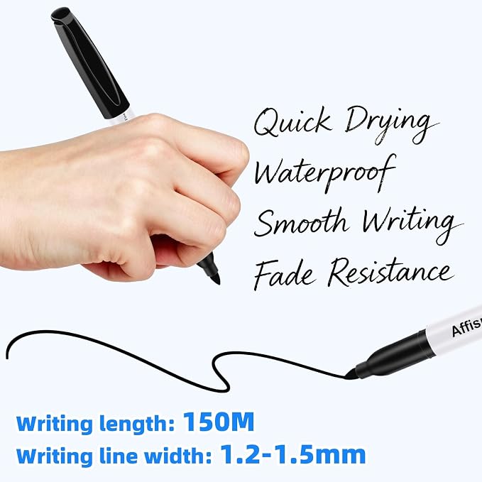 Permanent markers, 60 packs permanent markers bulk, quick drying in one second, waterproof, smooth, not easy to erase, durable, can be marked on glass, tiles and cloth, office supplies