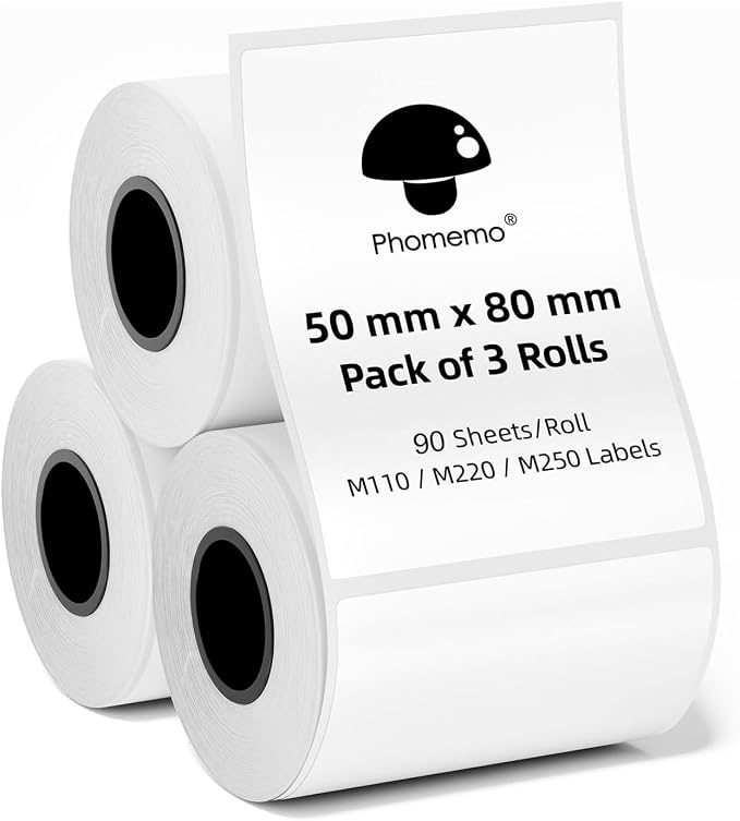 Phomemo [3x90 pcs] M110 Original Labels- 1.97''x3.15''(50x80mm) | for M110/M100/M220/M221/M250 Label Printer, White, Support Shipping Printer for Clothing, Ingredient, Logo, Barcode, Address