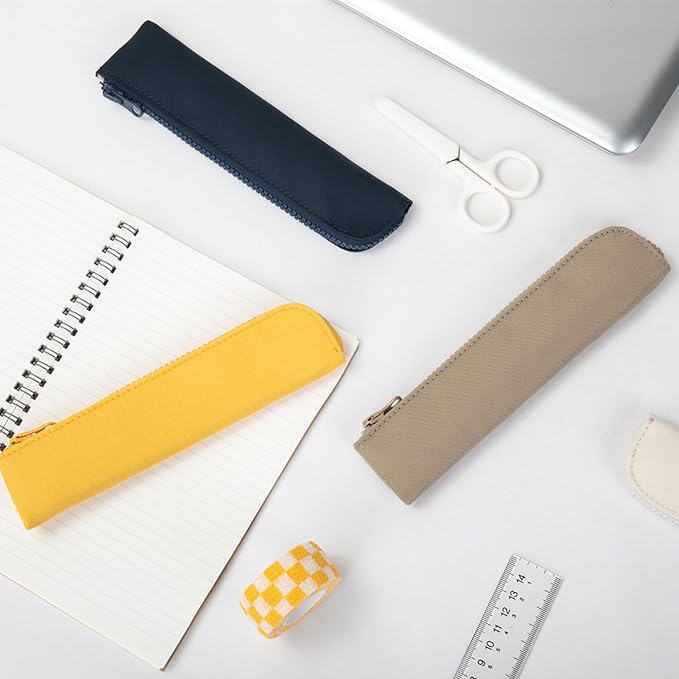 Slim Pencil Case Small Pencil Pouch Pen Case (Cream/OF)