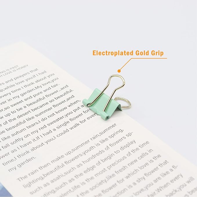 Light Green Binder Clips, Mini Paper Clip, Small Paper Clamps 15mm (5/8 inch), 100 Pack Micro Size Office Clips for Home School and Business (Light Green)