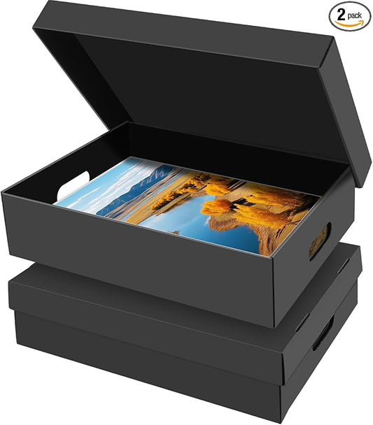 AOBOPLE 2 Pack Photo Storage Box,16" x 12" x 4" Keepsake Box with Handle Holes,Protective Storage Box for Photos Pictures Documents Artwork DIY and Souvenir,Home and Office Organizer