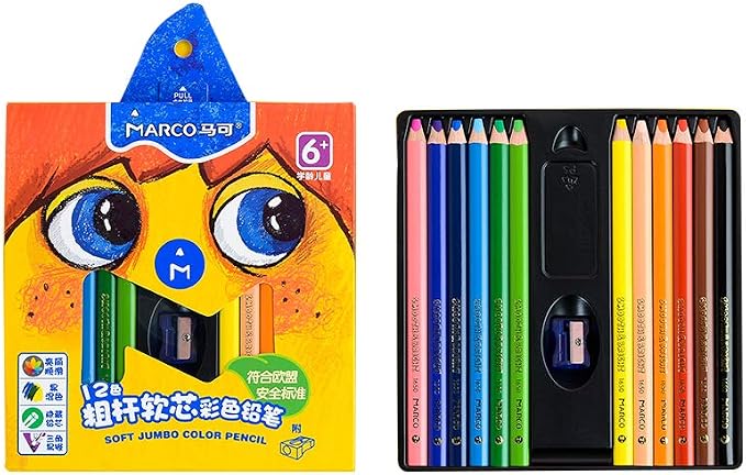 oil based soft core triangular color pencil, 12 colors, bold lead