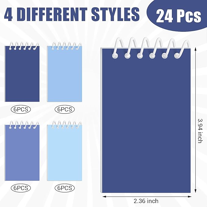 Epakh 24 Pcs Student Gift Bulk Pocket Spiral Notebook Memo Pads Mini Blank Pocket Notebooks 20 Sheets Per Notebook for School Classroom Home Office Nurses(Blue)