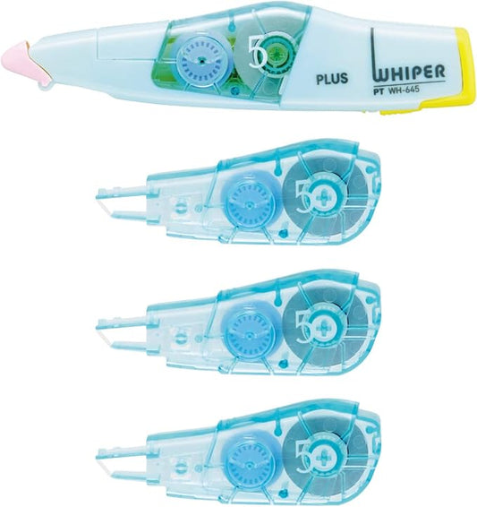 Plus Correction Tape, Whiter PT, Main Unit, 0.2 inch (5 mm), 1 Piece, Replacement Tape, 0.2 inch (5 mm), Set of 3, Pale Blue