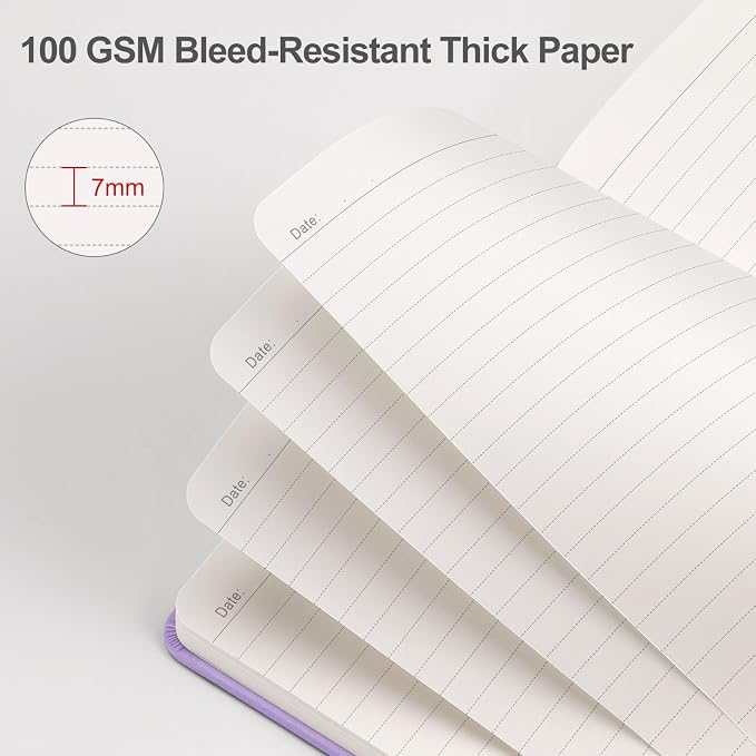 EMSHOI Lined Journal Notebook, 192 Numbered Pages, A5 Size (5.7'' x 8.3'') | Leather Hardcover, 100 GSM Thick Paper, for Women & Men, Journaling, Writing, Work & Office, Sun Debossed (Light Purple)