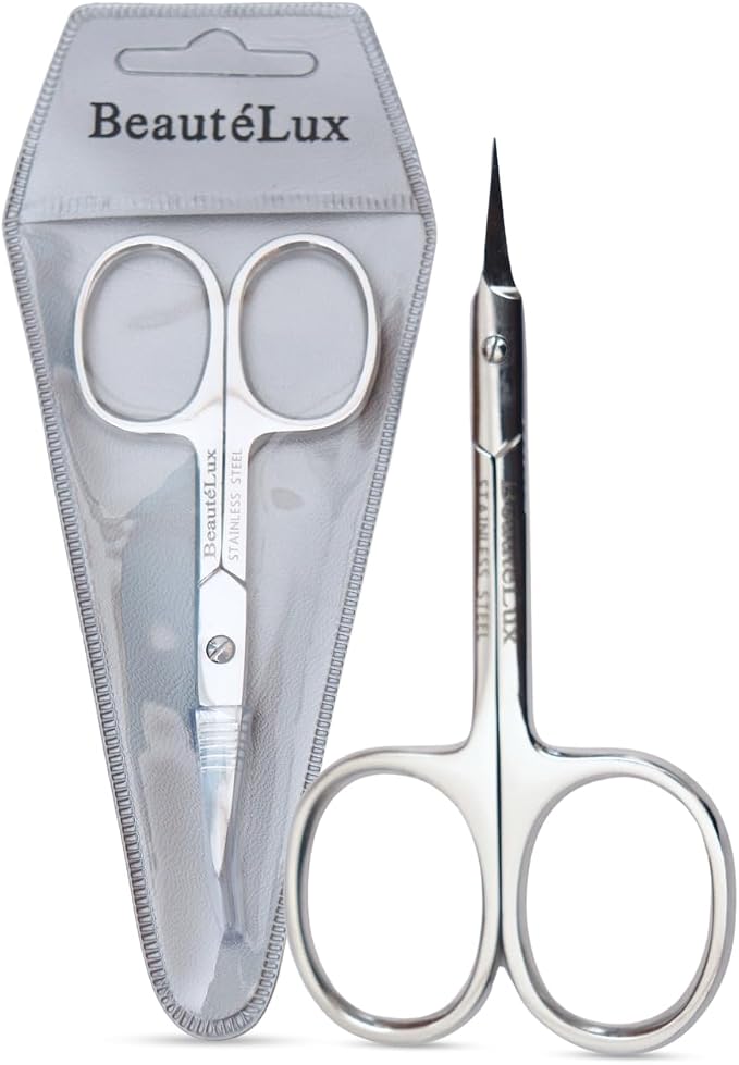 Professional Curved Grooming Scissors – Stainless Steel Precision Scissors for Eyebrow & Cuticle Care (Cuticle - Extra Fine, 3.5'' Inches)
