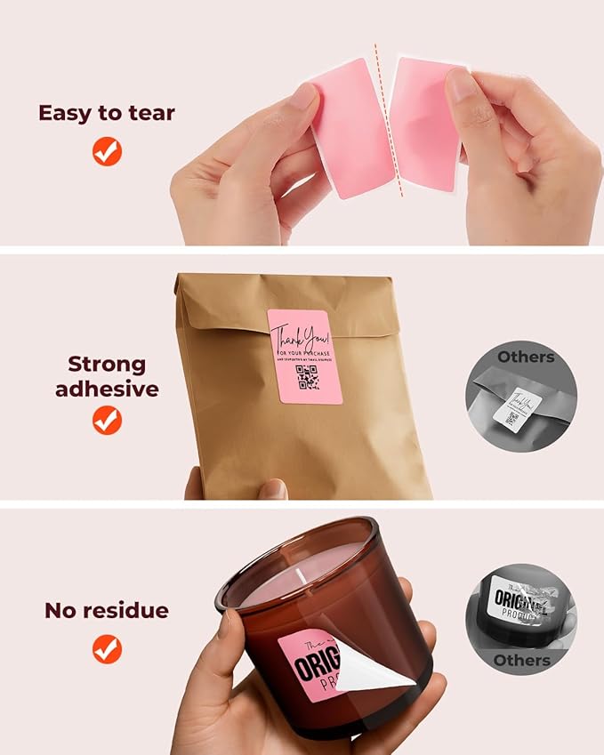 MUNBYN 2.25x1.25 Thermal Labels, 1000 Sheets/Roll, Pink | Strong Adhesive, Non BPA&BPS for Small Business, Shipping,Mailing, Bakery, Price Tag